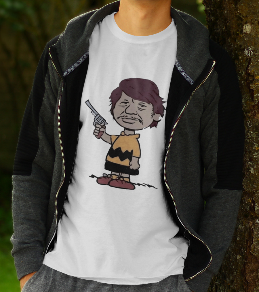 Charles Bronson Charlie Brown Mashup Character With Gun T-Shirt