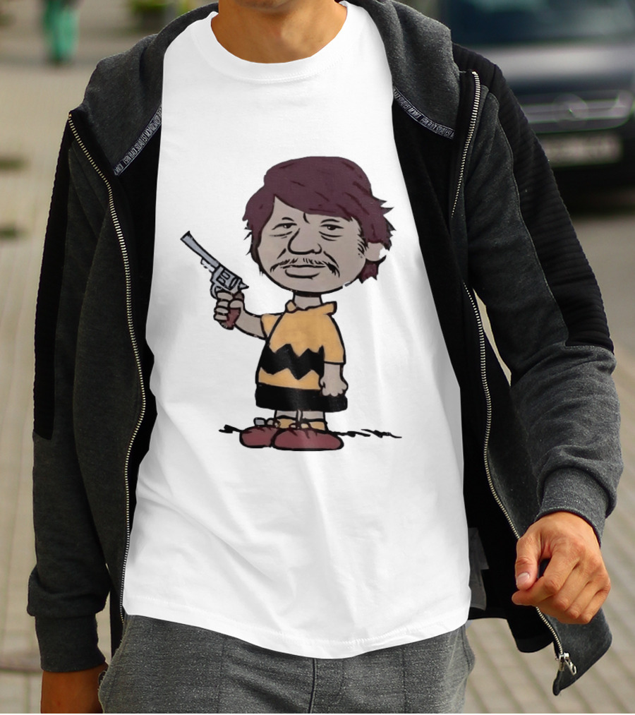 Charles Bronson Charlie Brown Mashup Character With Gun T-Shirt