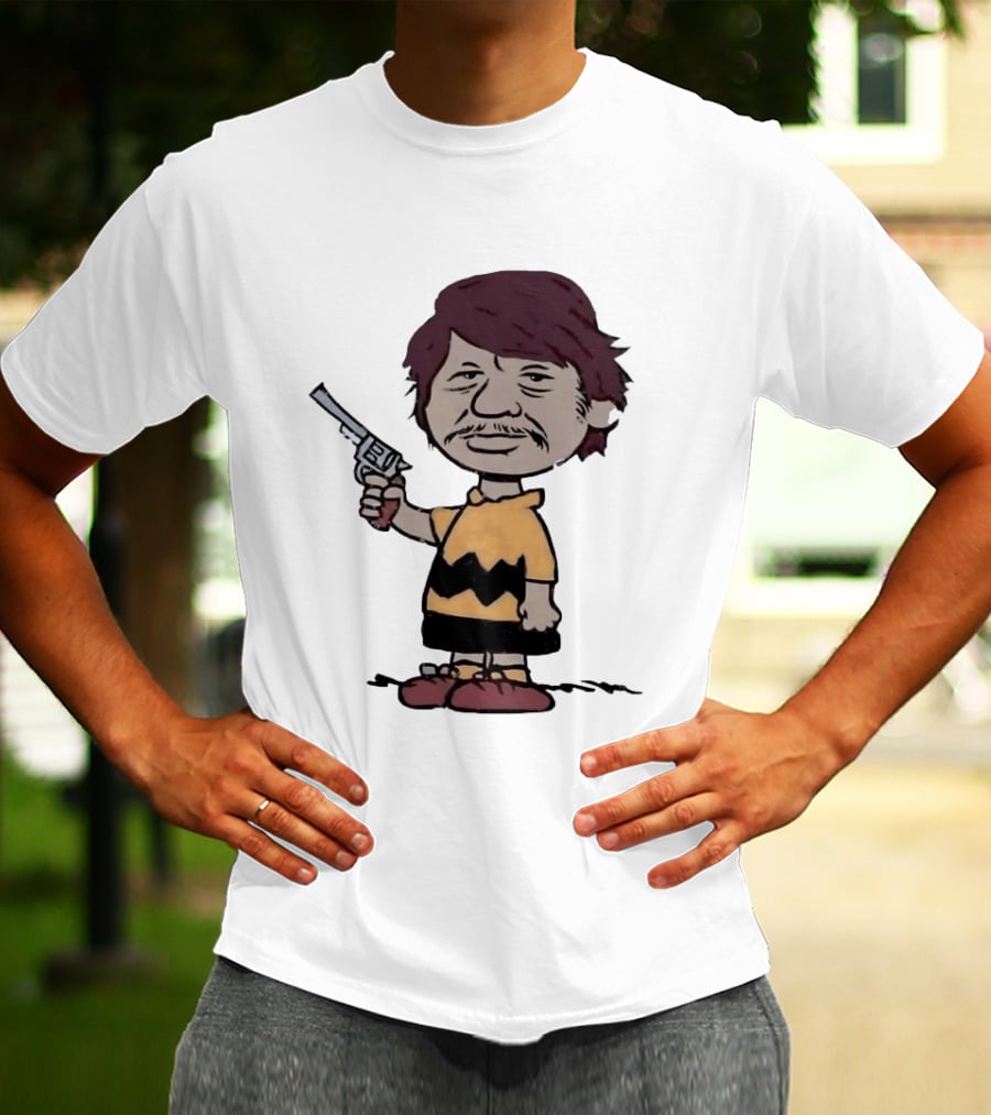 Charles Bronson Charlie Brown Mashup Character With Gun T-Shirt