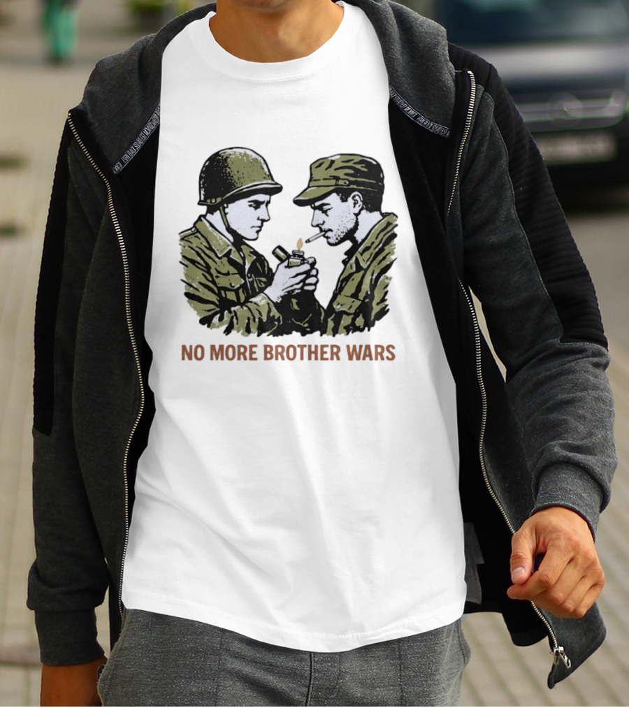 No More Brother Wars Soldiers Lighting Cigarette WWII Uniforms T-Shirt