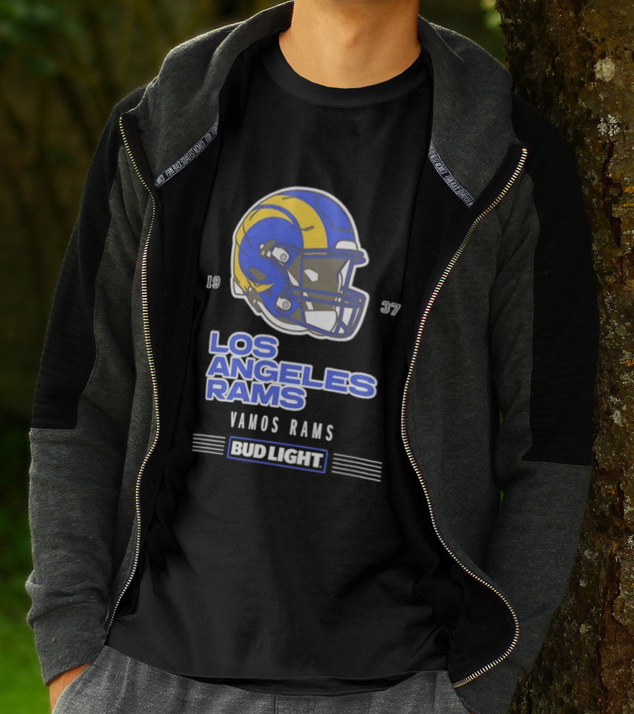 Los Angeles Rams Vamos Rams Bud Light 1937 Football Helmet T-Shirt