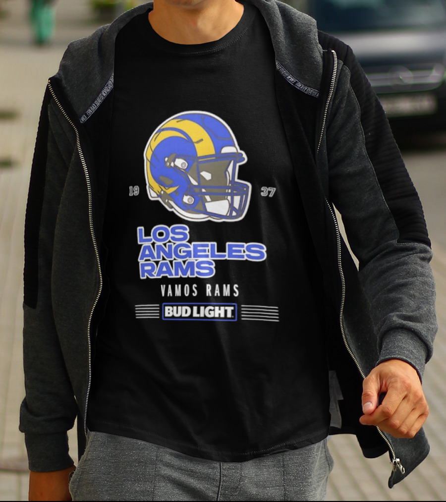 Los Angeles Rams Vamos Rams Bud Light 1937 Football Helmet T-Shirt