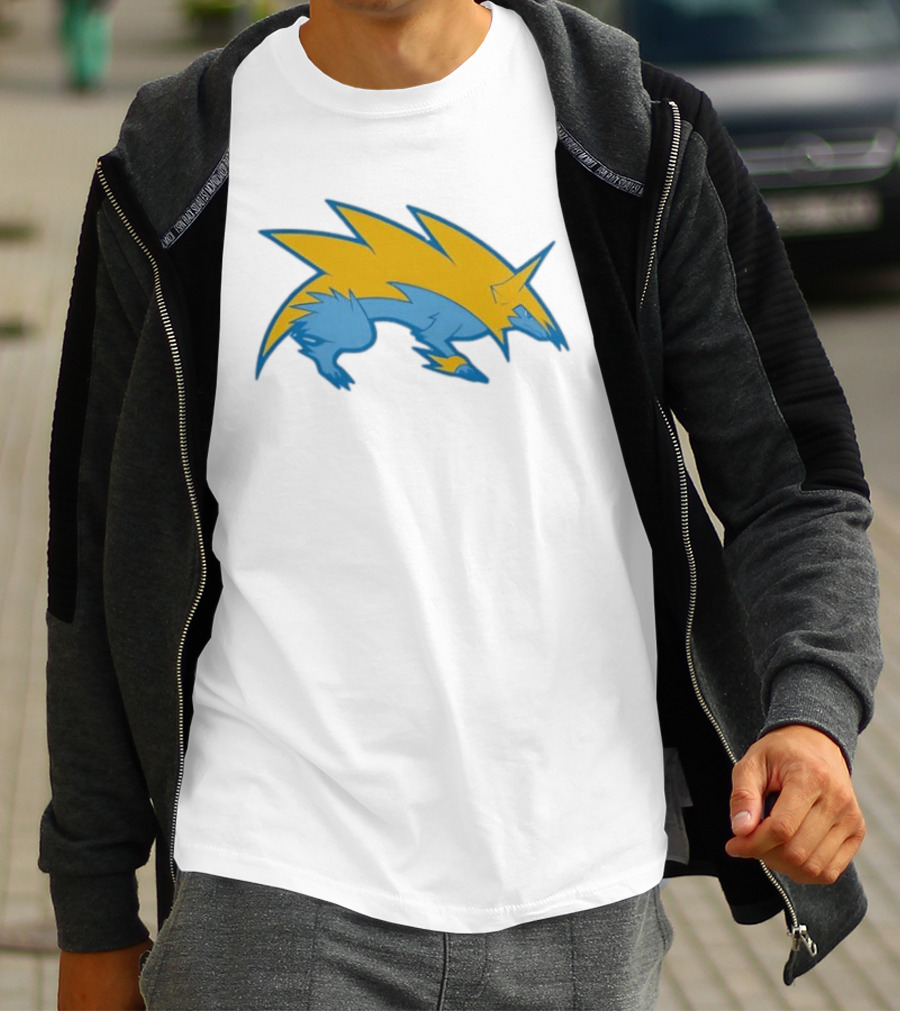 Blue Yellow Electric Wolf Lightning Creature T-Shirt