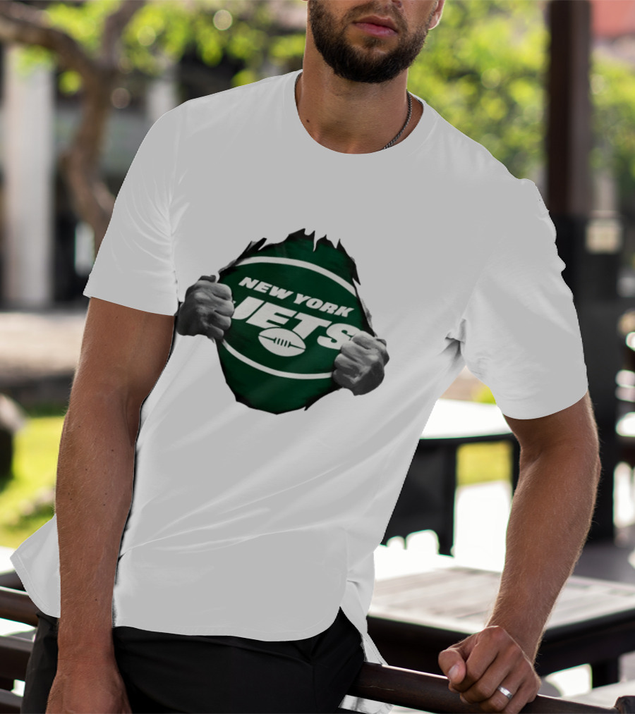 New York Jets Football Ripped Off Fist Reveal Fan Tearing T-Shirt
