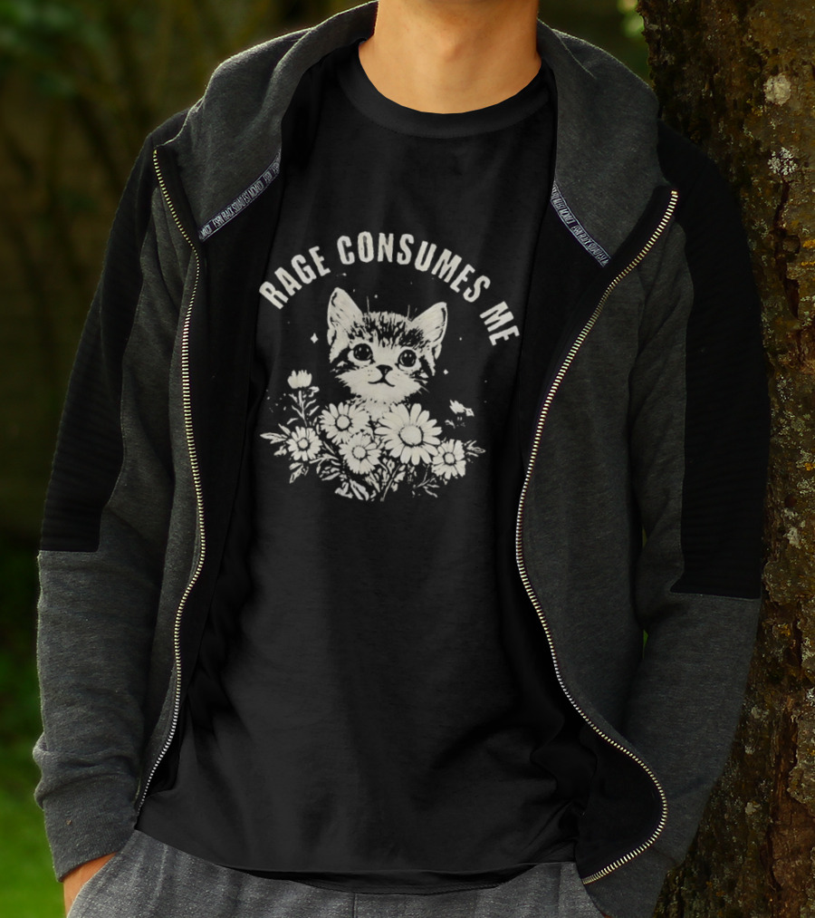 Rage Consumes Me Cat With Flowers T-Shirt