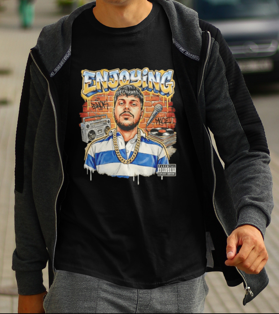 Enjoying Parental Advisory Explicit Content Hip Hop Street Art With Graffiti Brick Wall And Boombox T-Shirt