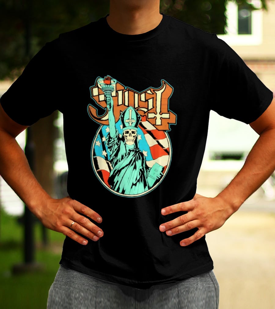 Ghost Statue Of Liberty Skeleton Torch Metal Band T-Shirt