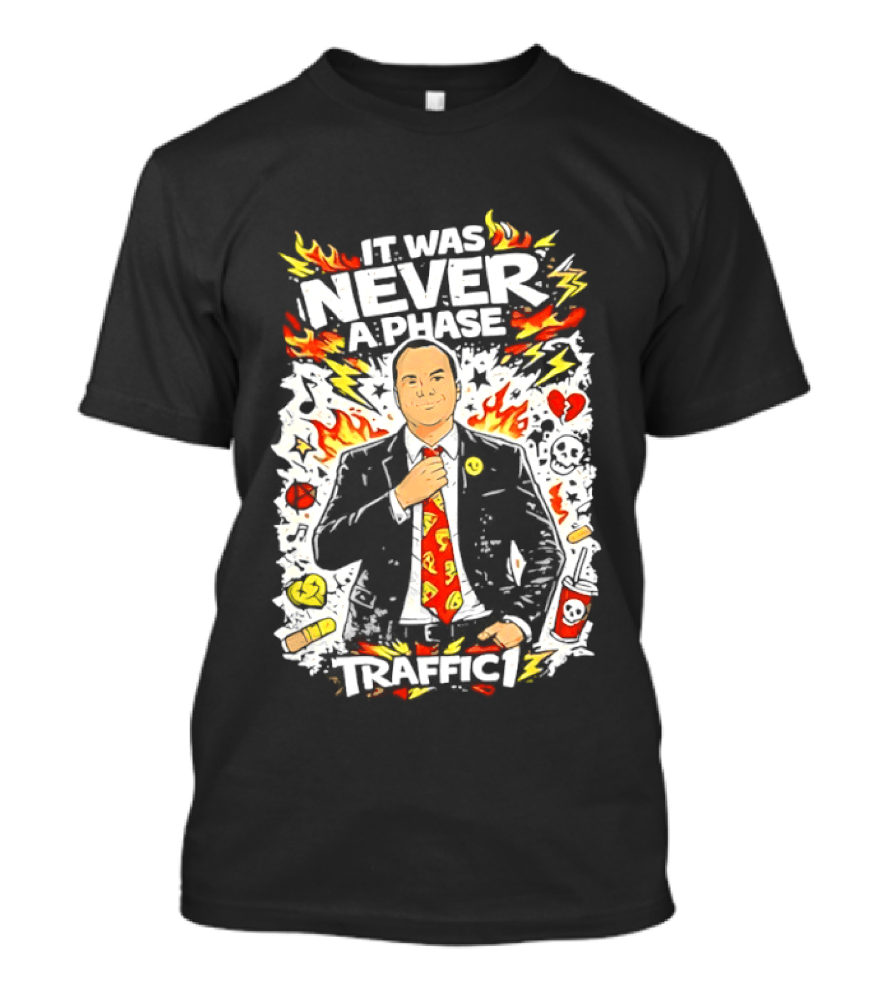 It Was Never A Phase Pop Punk Forever Fire Flames Pizza Hearts T-Shirt