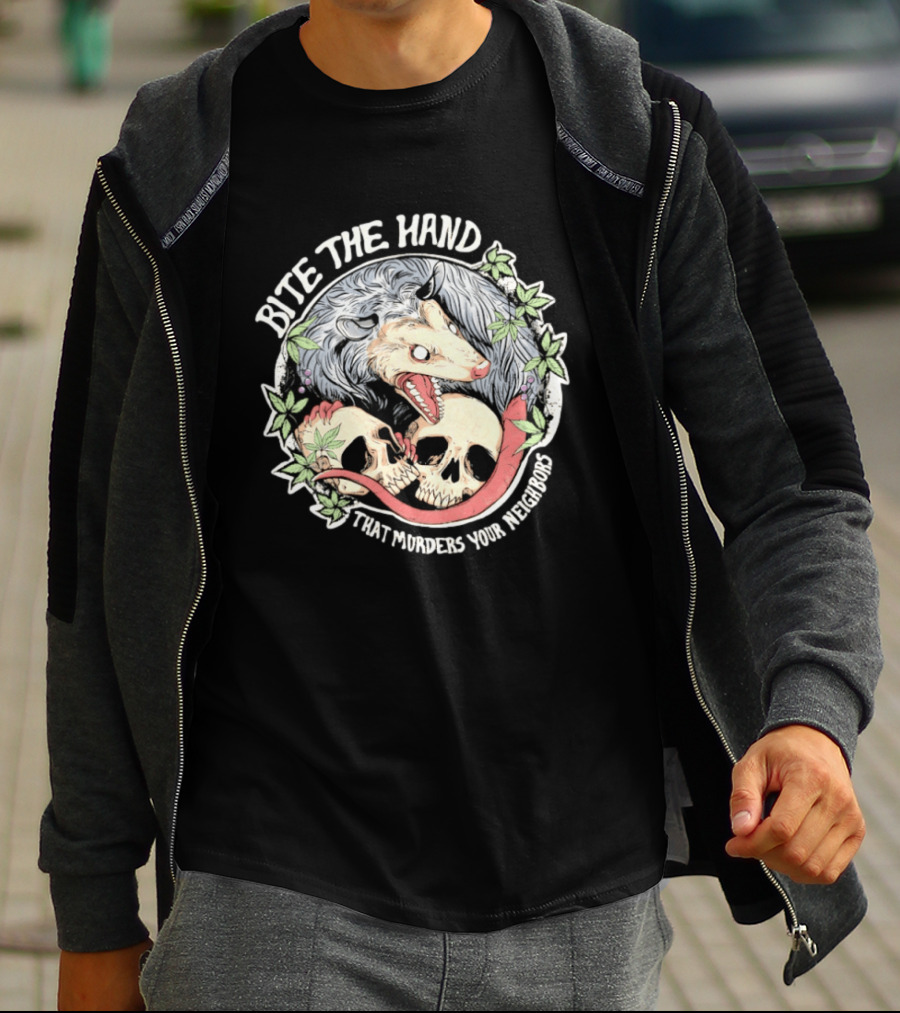 Bite The Hand Opossum With Skulls And Vines T-Shirt