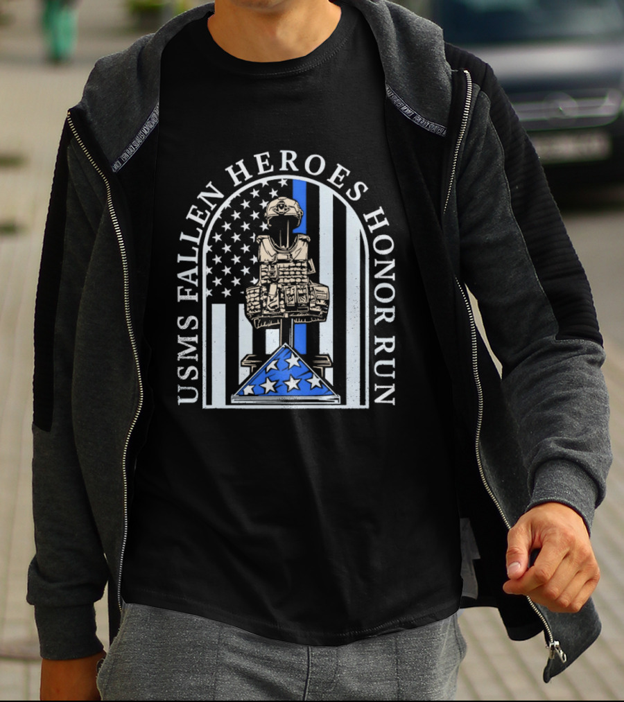 USMS Fallen Heroes Honor Run Stars And Stripes Tribute Memorial T-Shirt