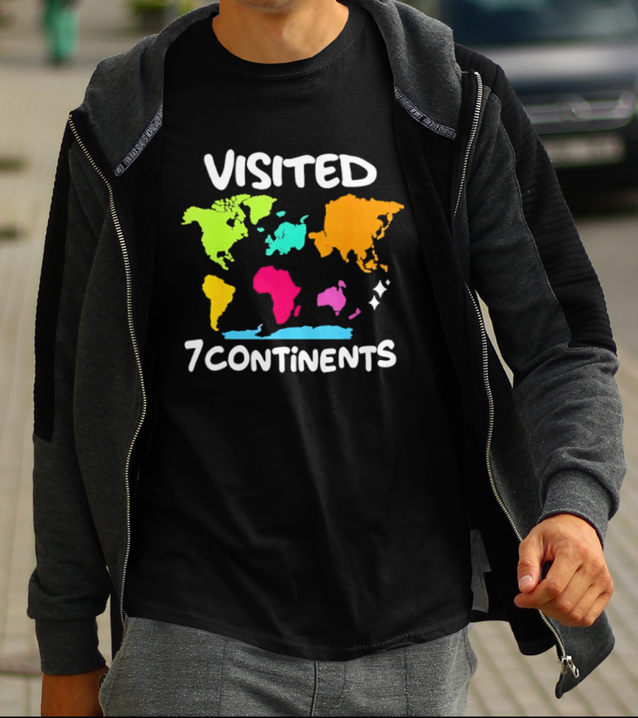 Visited 7 Continents Colorful World Map Travel T-Shirt