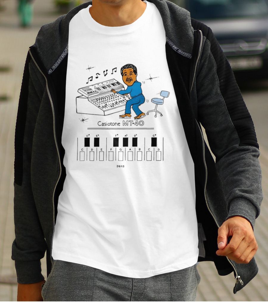 Casiotone MT 40 Vintage Cartoon Musician With Keyboard Notes And Rhythm T-Shirt