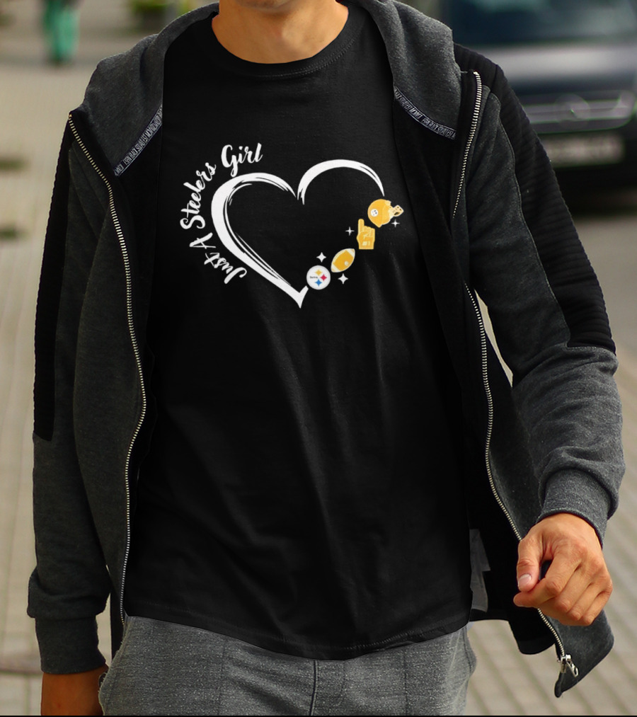 Just A Steelers Girl Heart With Football And Helmet T-Shirt