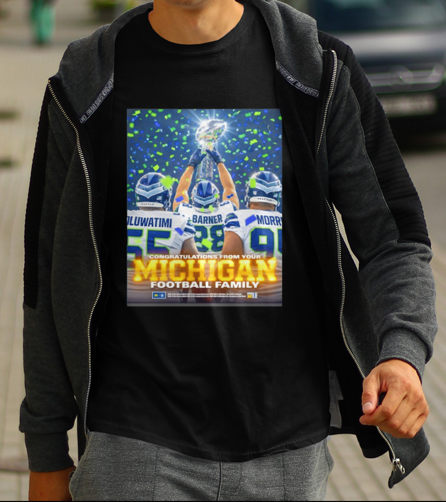 Congratulations Oluwatimi Barner Morr Seattle Seahawks Trophy From Your Michigan Football Family T-Shirt