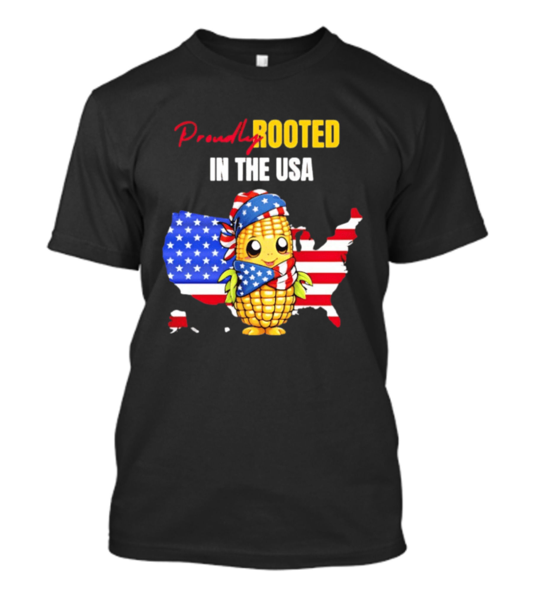 Proudly Rooted In The USA Corn American Flag Map T-Shirt