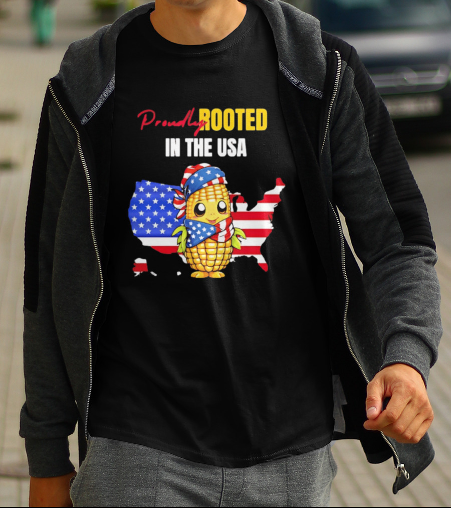 Proudly Rooted In The USA Corn American Flag Map T-Shirt