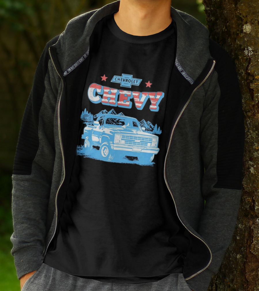 Chevy Chevrolet Truck Vintage Stars And Stripes Retro Mountain Scene T-Shirt