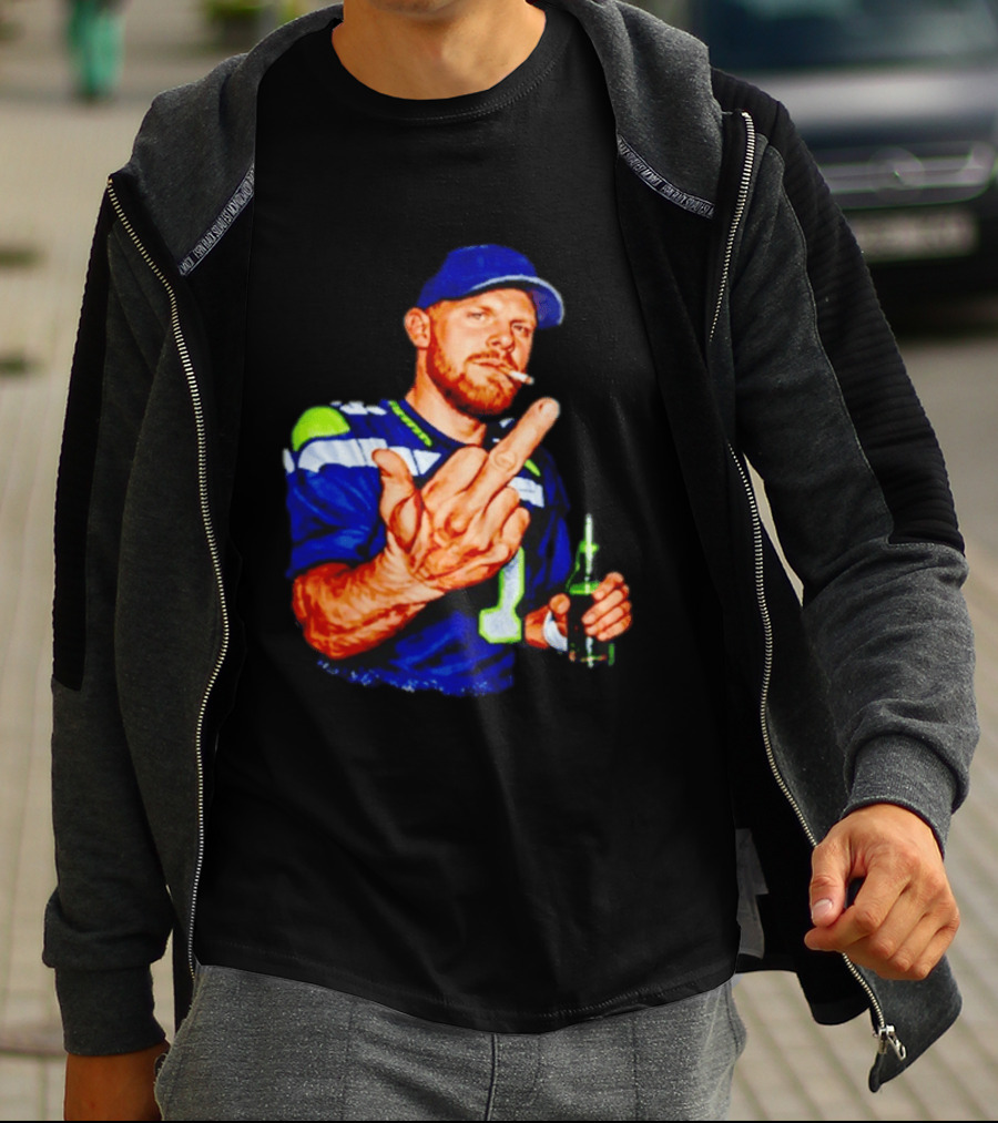 Ernest Jones Seahawks Sam Darnold Middle Finger Beer Cigarette T-Shirt