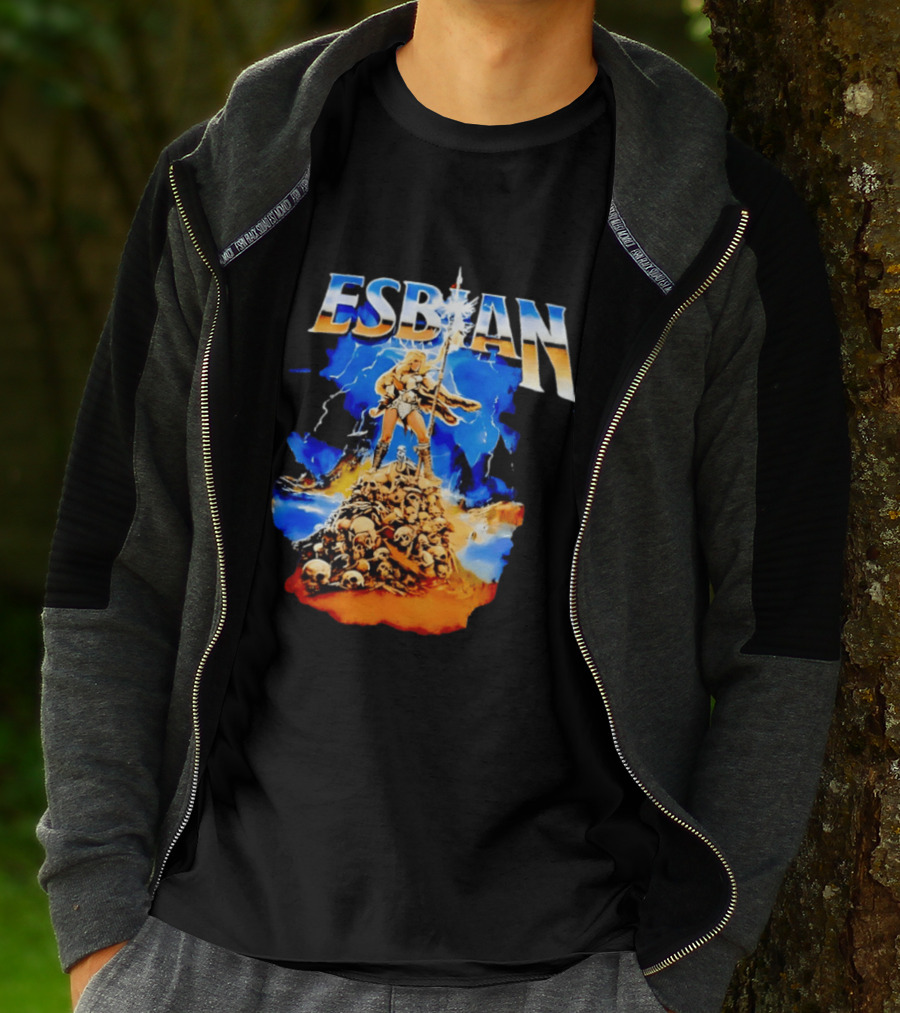 Lesbian Fantasy Lightning Warrior Epic Skull Mountain T-Shirt