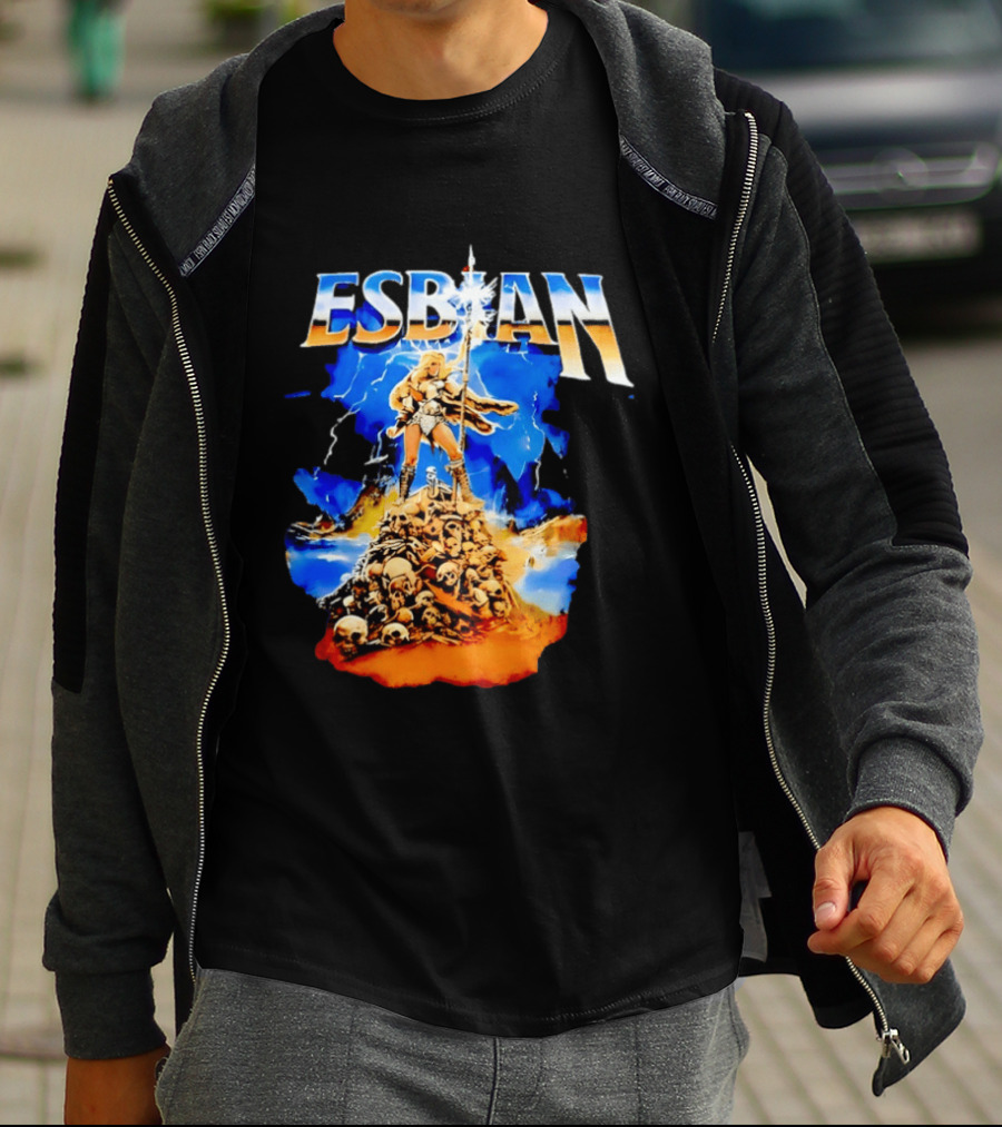 Lesbian Fantasy Lightning Warrior Epic Skull Mountain T-Shirt