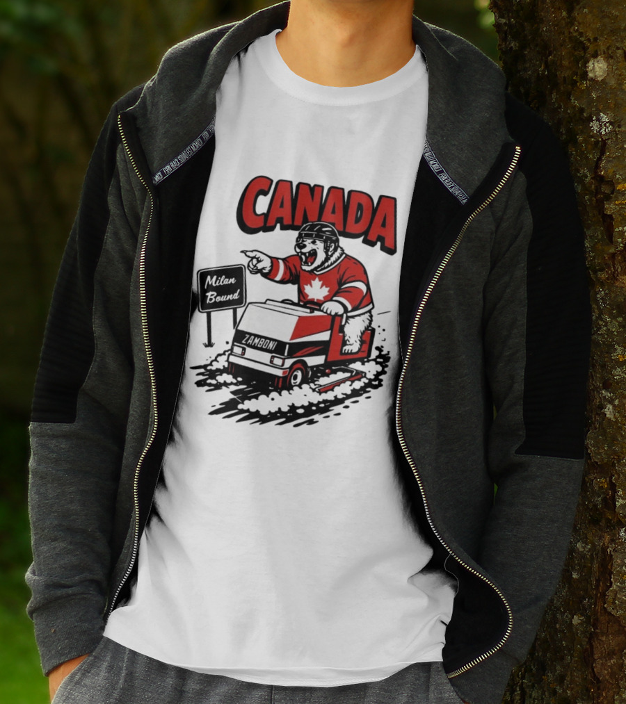 Canada Hockey Polar Bear Zamboni Milan Bound Winter Sports T-Shirt