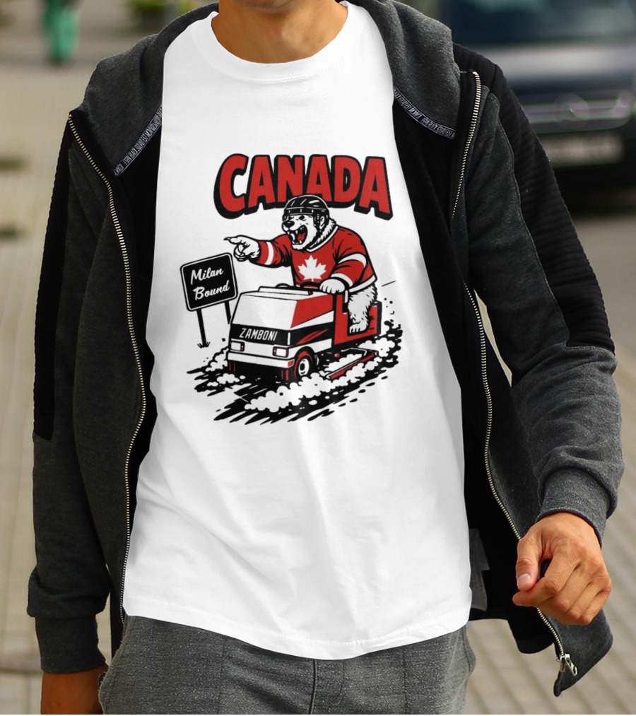 Canada Hockey Polar Bear Zamboni Milan Bound Winter Sports T-Shirt