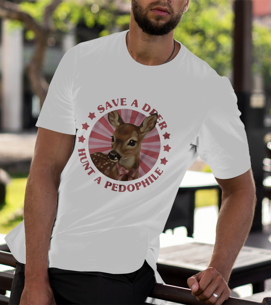Save A Deer Hunt A Pedophile Pink Bow Deer Stars Stripes T-Shirt