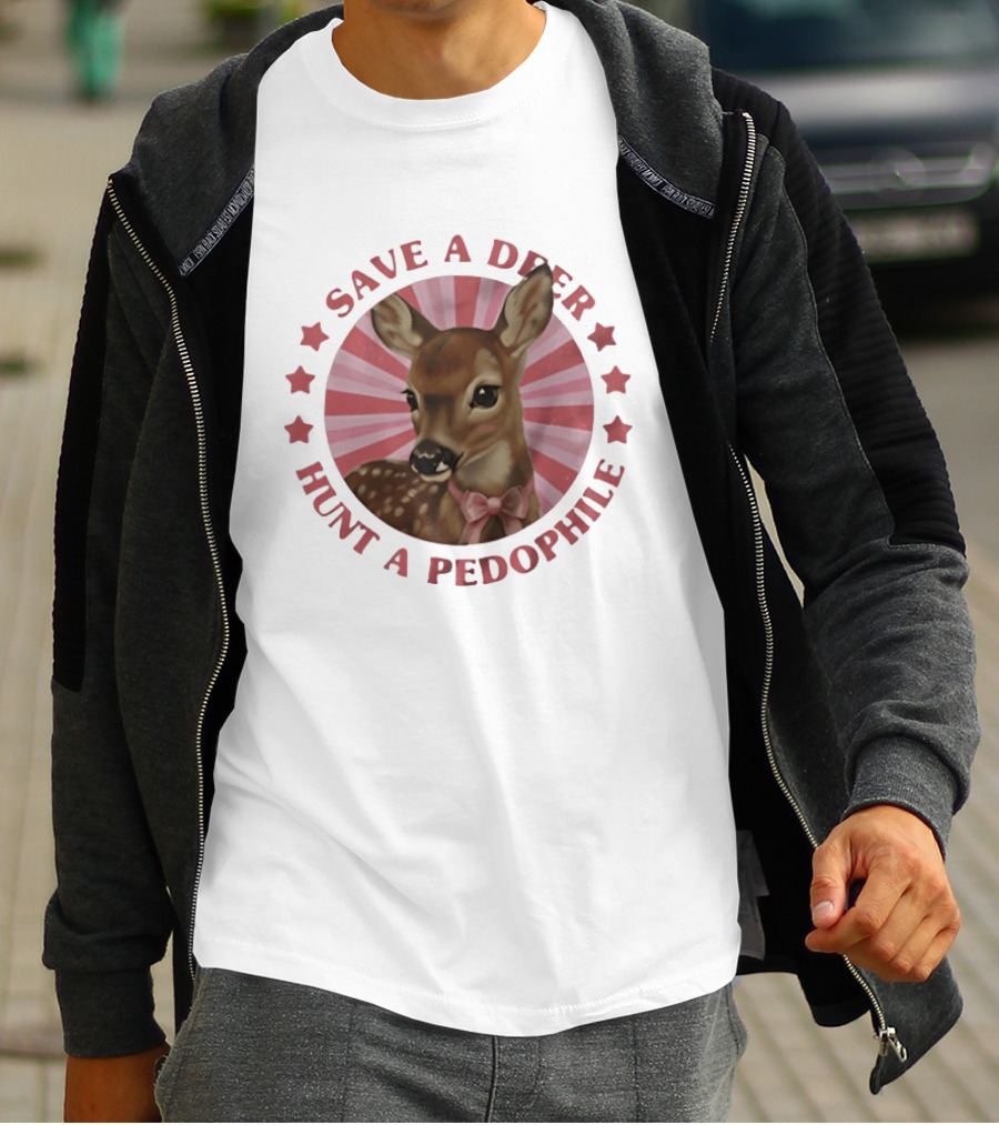 Save A Deer Hunt A Pedophile Pink Bow Deer Stars Stripes T-Shirt