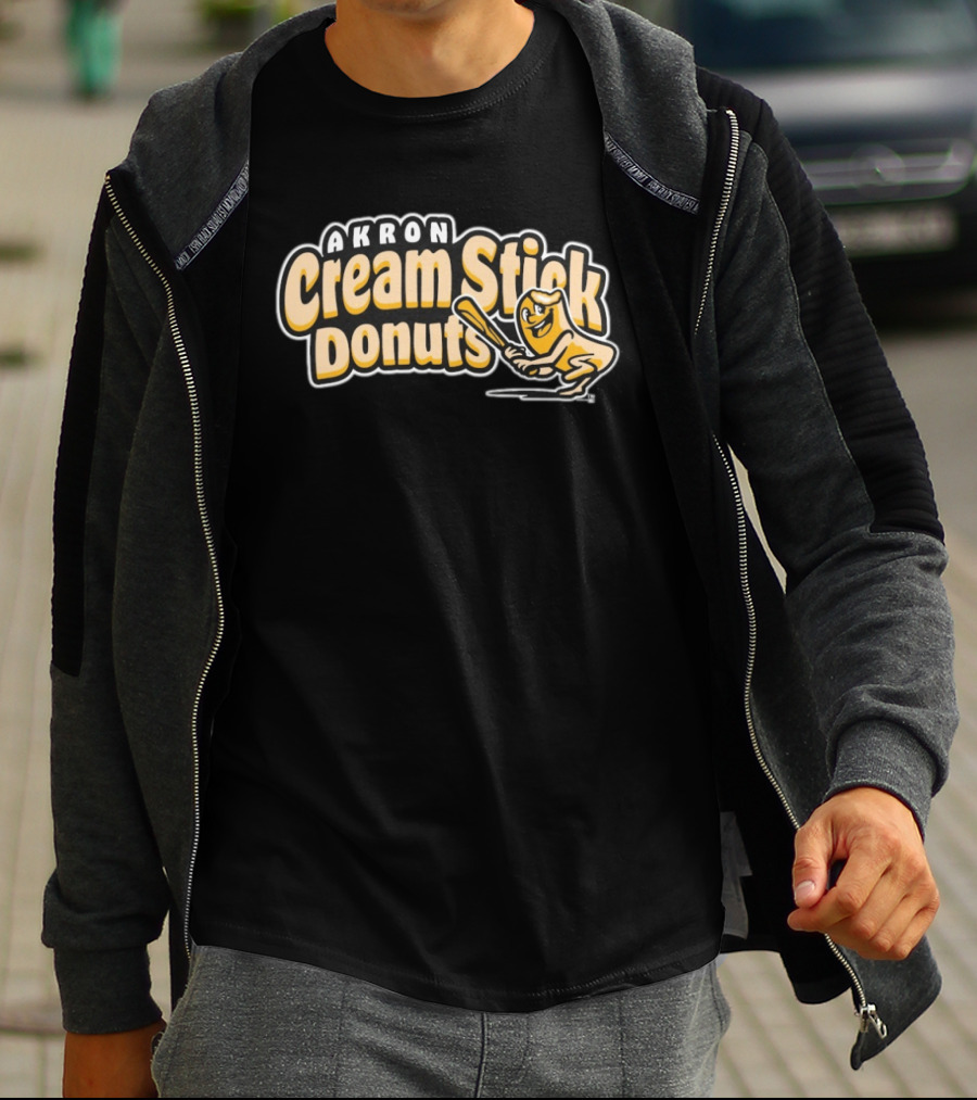 Akron Cream Stick Donuts Baseball Batter Cartoon T-Shirt