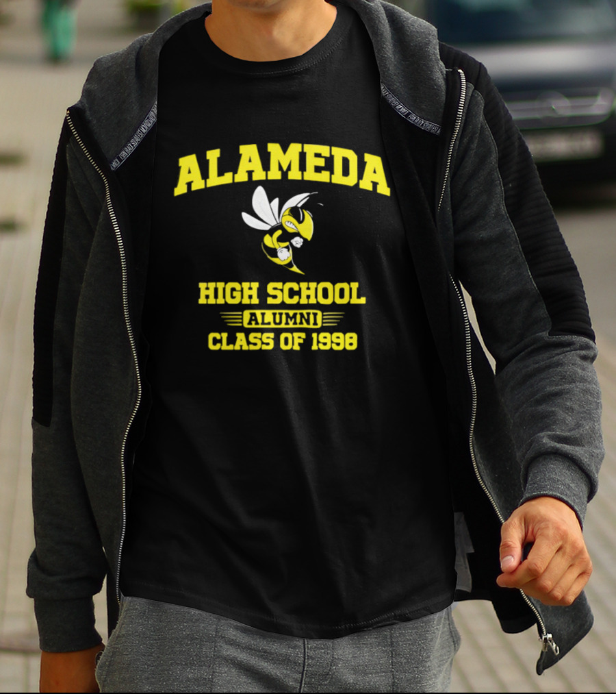 Alameda High School Alumni Class Of 1998 Hornet Yellow And White T-Shirt
