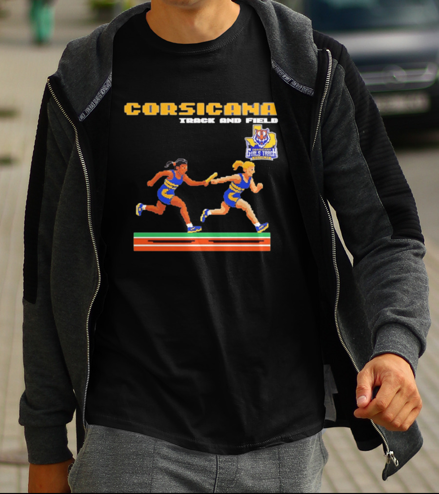 Corsicana Track And Field Pixel Art Girls Track Team Relay Baton T-Shirt