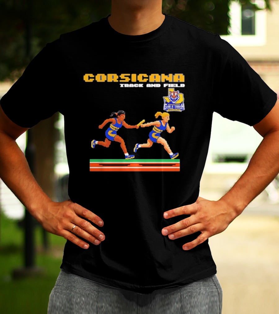 Corsicana Track And Field Pixel Art Girls Track Team Relay Baton T-Shirt