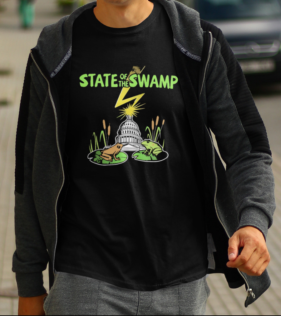 STATE OF THE SWAMP Capitol Frogs And Lightning Bolt Scene T-Shirt