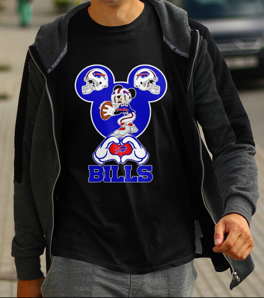 Buffalo Bills Mickey Mouse Football Heart Hands T-Shirt