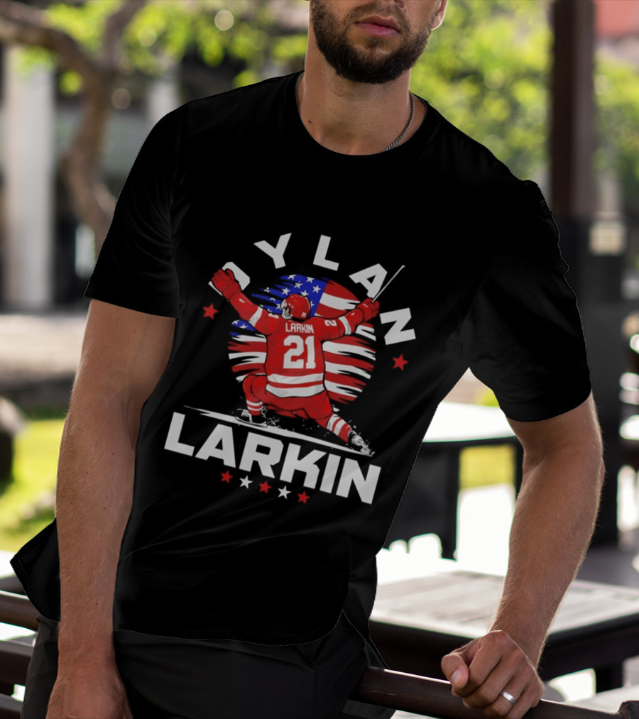 Dylan Larkin 21 USA Flag Celebration Detroit Hockey T-Shirt