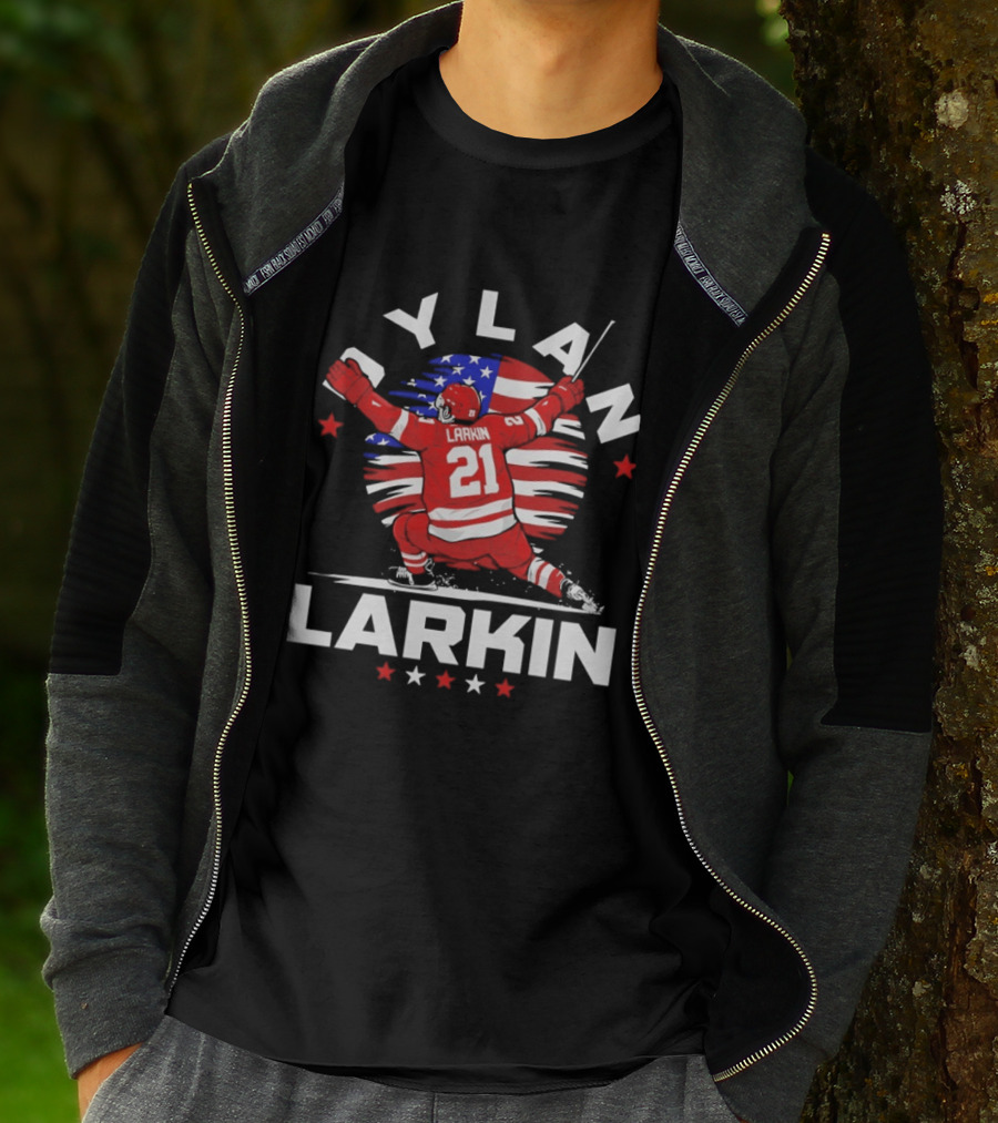 Dylan Larkin 21 USA Flag Celebration Detroit Hockey T-Shirt