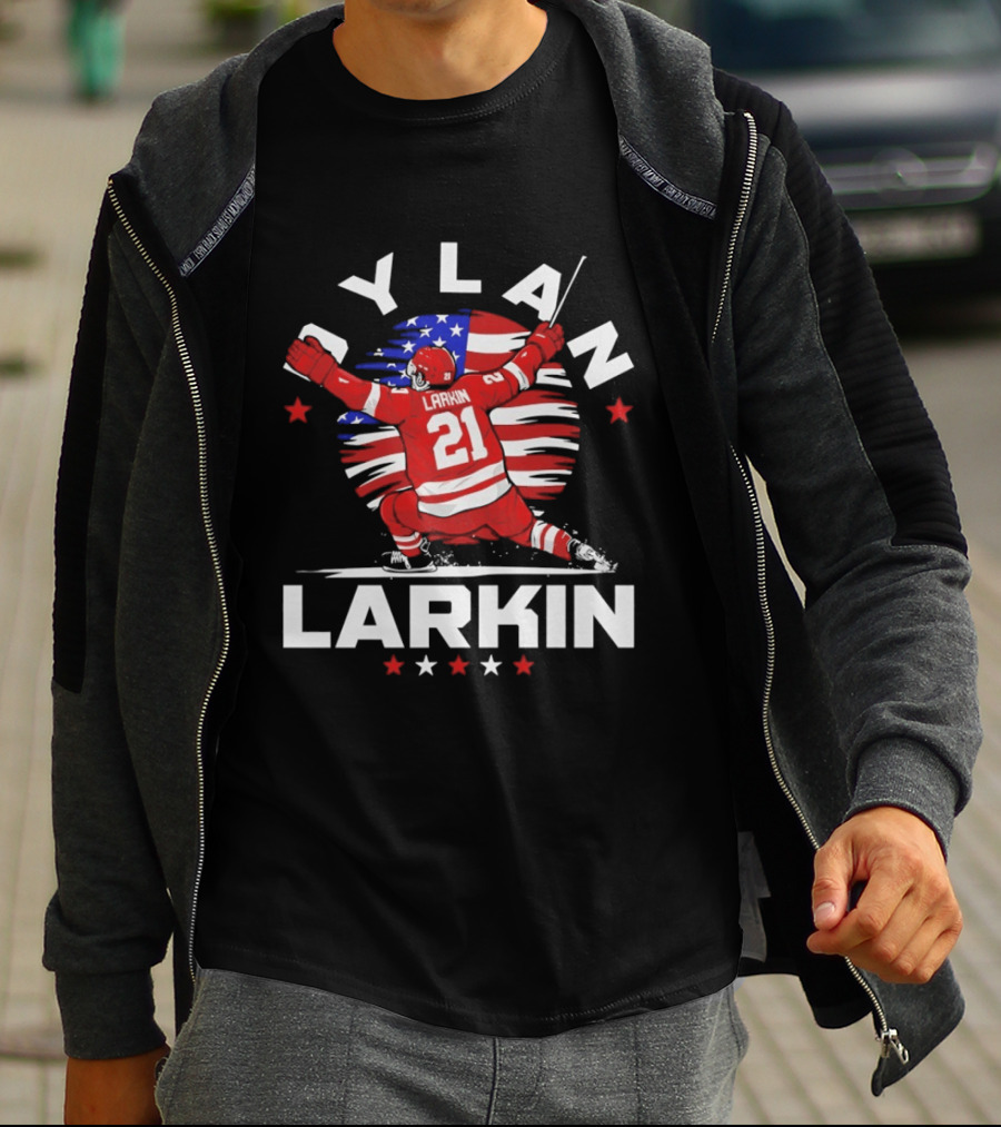 Dylan Larkin 21 USA Flag Celebration Detroit Hockey T-Shirt