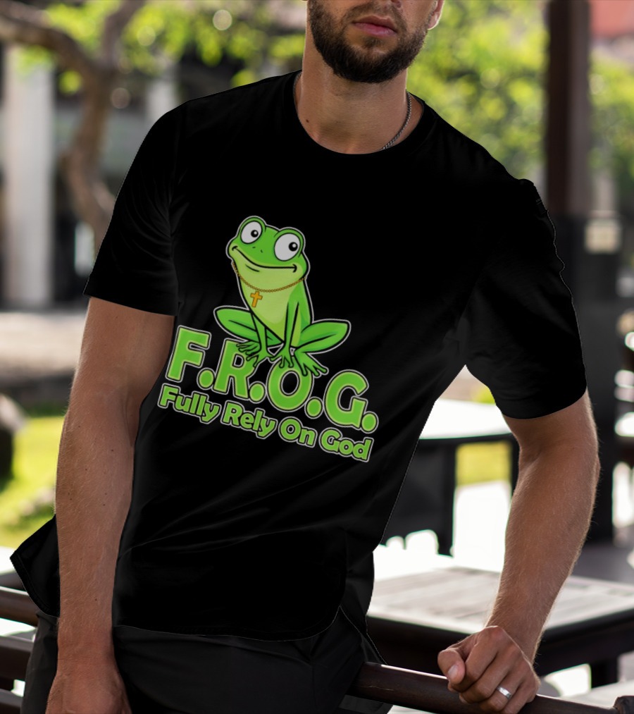 F.R.O.G. Fully Rely On God Frog With Cross Necklace T-Shirt