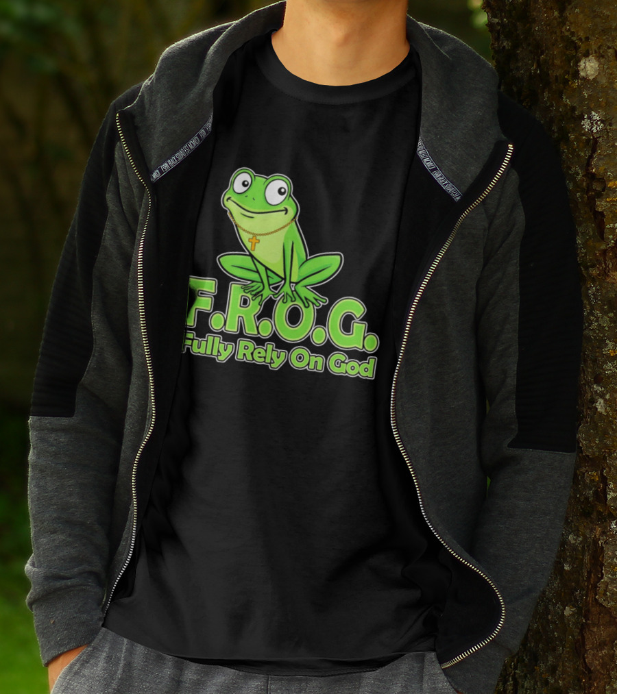F.R.O.G. Fully Rely On God Frog With Cross Necklace T-Shirt