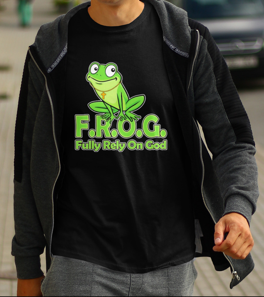F.R.O.G. Fully Rely On God Frog With Cross Necklace T-Shirt