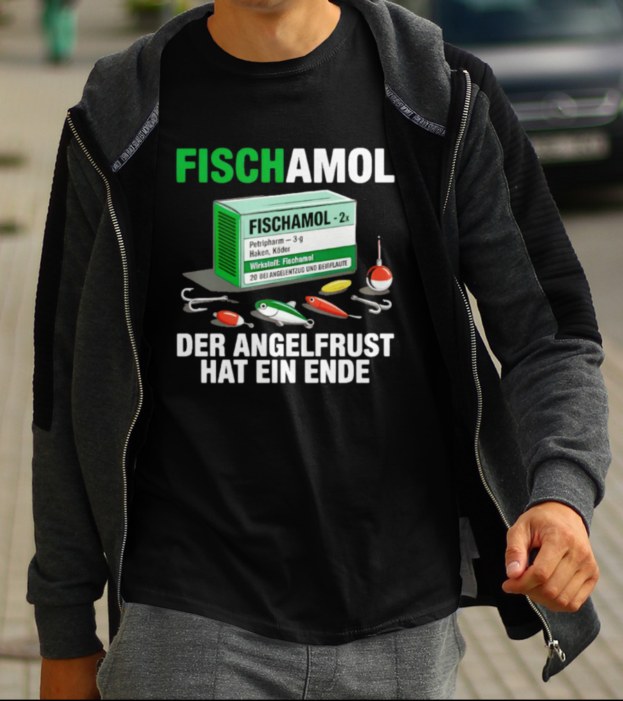 Fischamol Angelfrust Ende Petipharm Haken Köder Wirktstoff Beiflaute Anglerzubehör T-Shirt