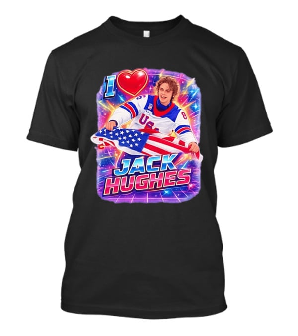 I Love Jack Hughes USA Hockey Flag Celebration T-Shirt