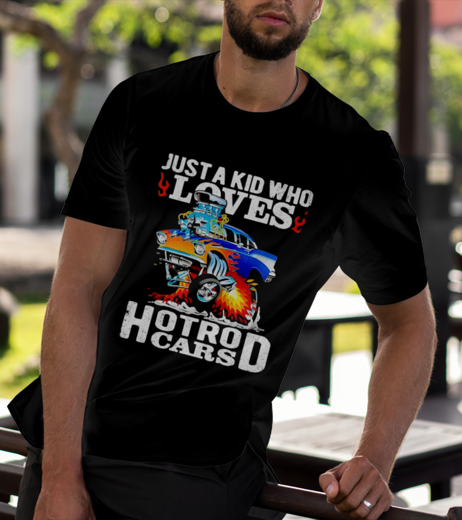 Just A Kid Who Loves Hotrod Cars Cartoon Flames T-Shirt