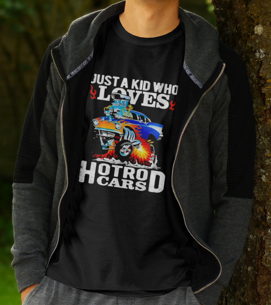 Just A Kid Who Loves Hotrod Cars Cartoon Flames T-Shirt