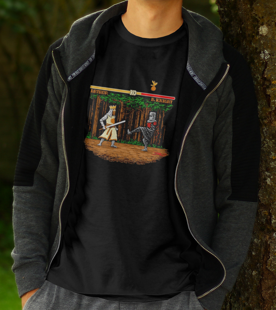 King Arthur Vs Black Knight KO Monty Python And The Holy Grail Pixel Art Forest Duel T-Shirt