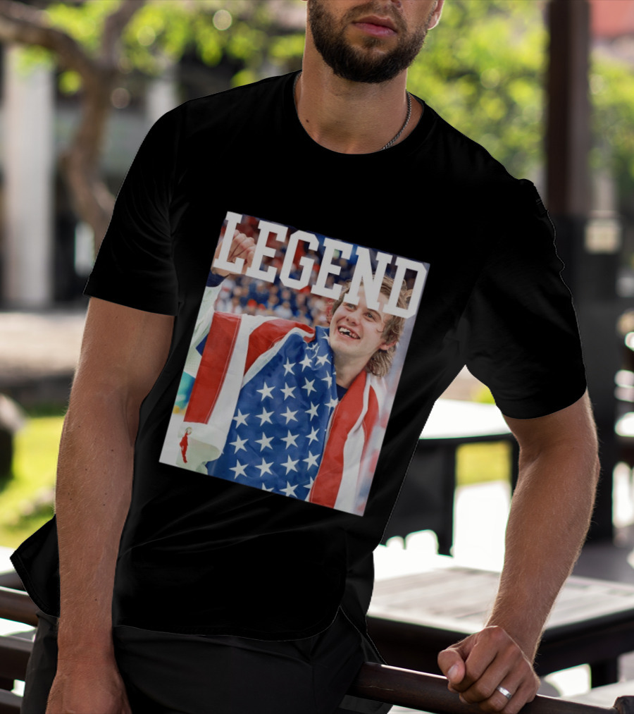Men's Hockey USA Jack Hughes Legend American Flag Victory Celebration T-Shirt