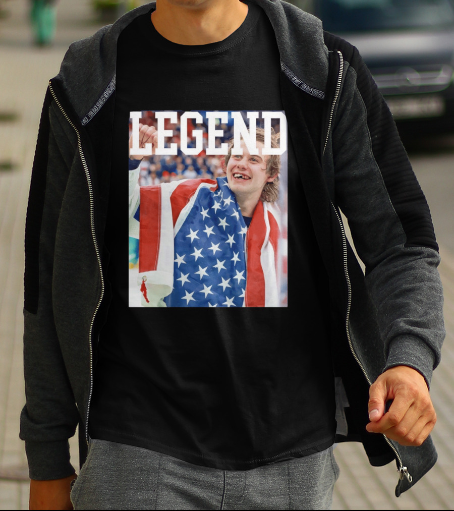 Men's Hockey USA Jack Hughes Legend American Flag Victory Celebration T-Shirt