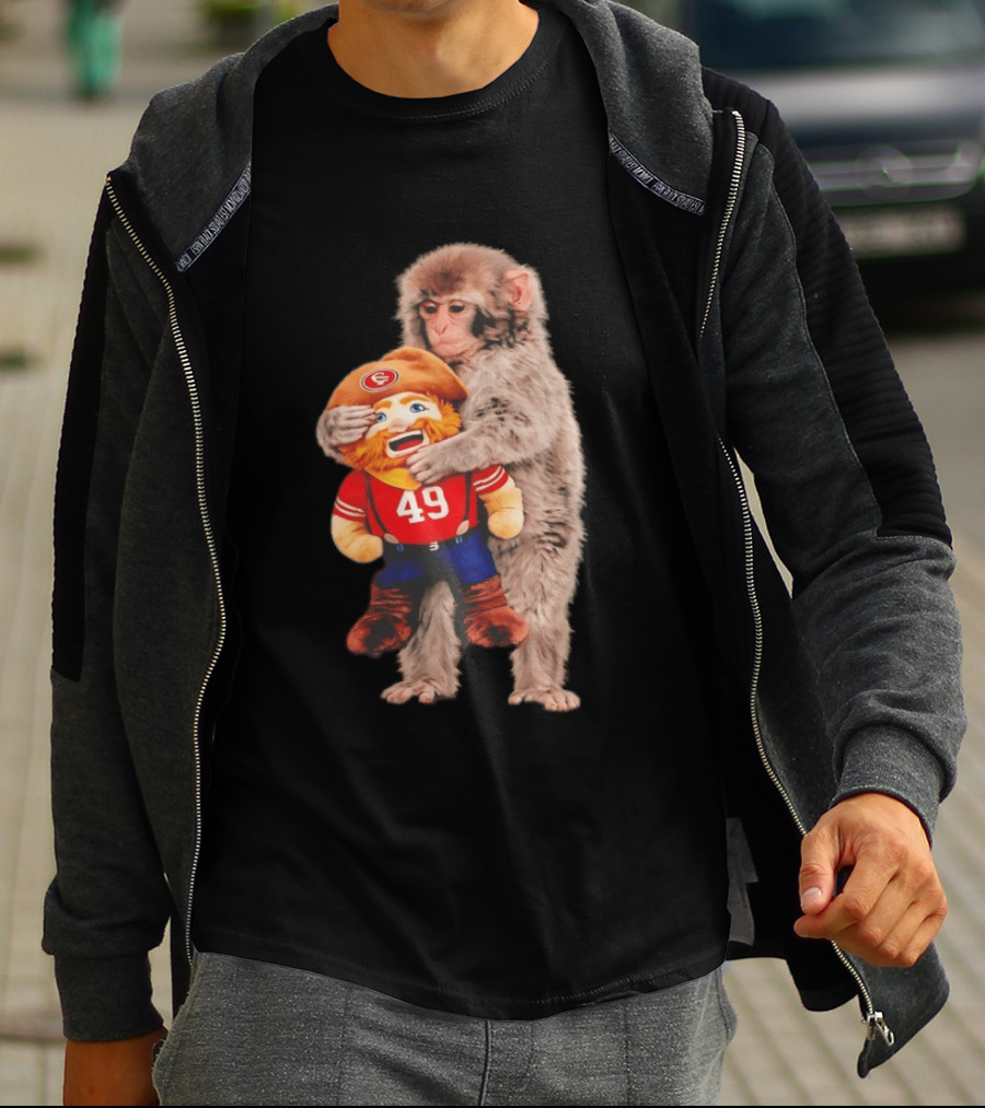 Punch Monkey Cuddling San Francisco 49ers Mascot Plush T-Shirt