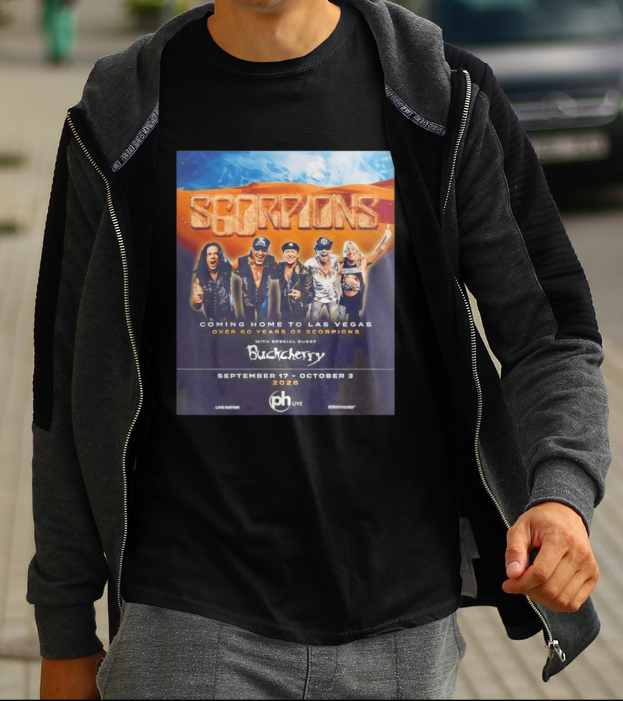 Scorpions Coming Home To Las Vegas Over 60 Years Special Guest Buckcherry September 17 October 3 2026 T-Shirt