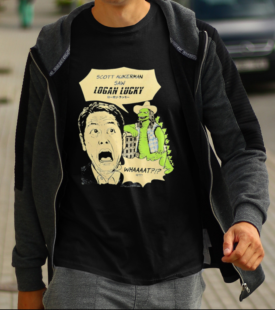 Scott Aukerman Saw Logan Lucky Japanese Text Surprised Face Monster WHAAAT?!? T-Shirt
